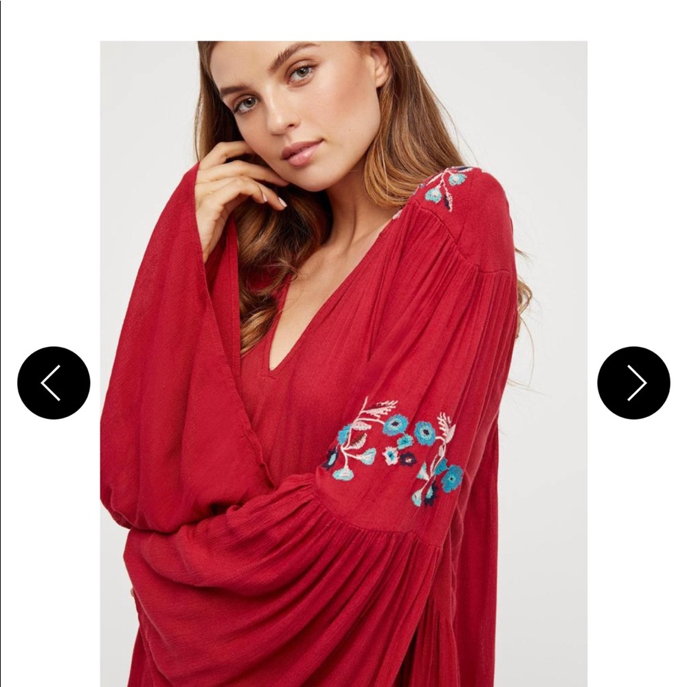 Free People Red NWOT Embroidered Flared Dress Size S Flirty PERFECT & STUNNING! - Picture 3 of 16